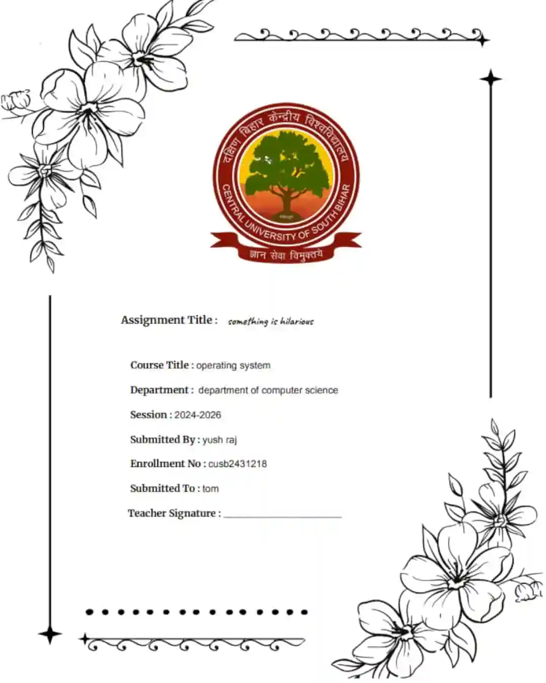 cover page template for CUSB student