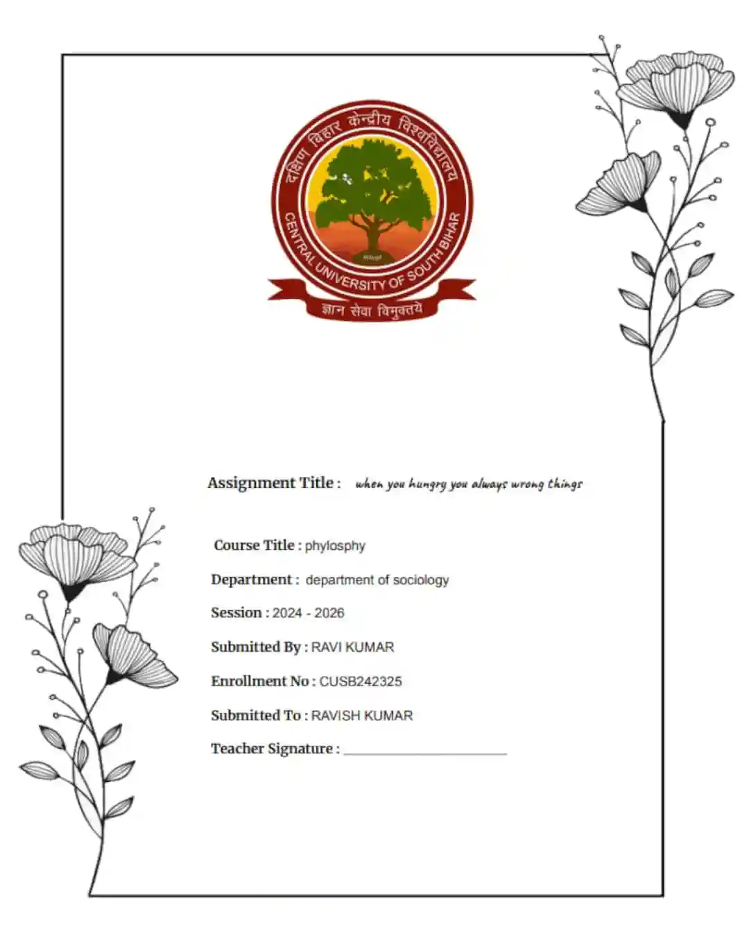 new asthetic cover page template for CUSB student